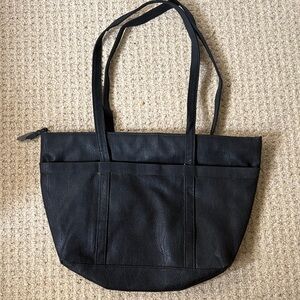 Vintage 80s 90s La Tique Black Leather Tote Bag Large Pocket